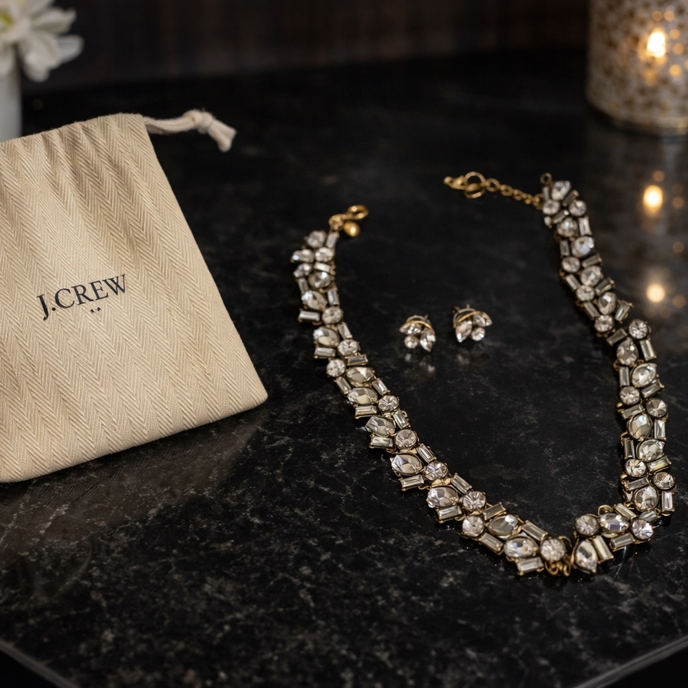 J.Crew crystal statement necklace and earrings set NWOT